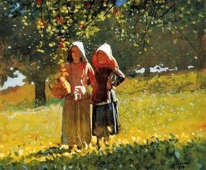 Winslow Homer - Apple Picking (or Two Girls in sunbonnets or in the Orchard)