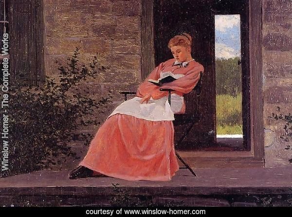 Girl Reading on a Stone Porch