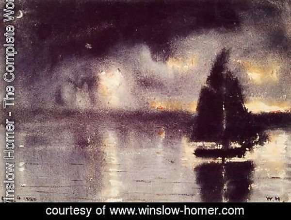 Winslow Homer - Sailboat and Fourth of July Fireworks