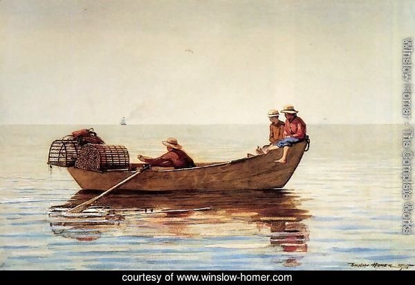 Three Boys in a Dory with Lobster Pots