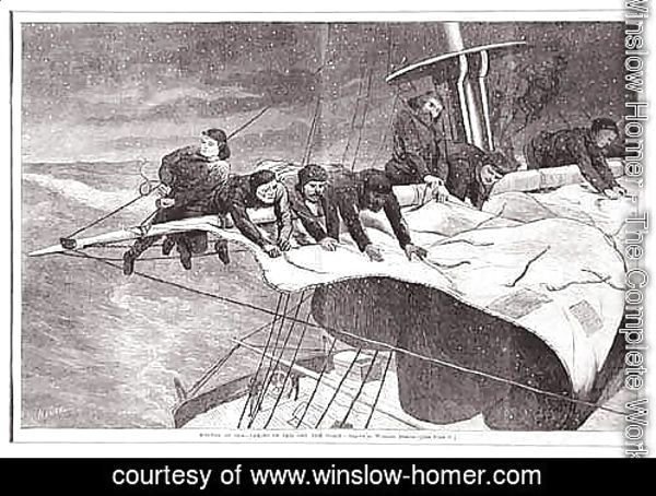 Winter at Sea-- Taking in Sail Off the Coast