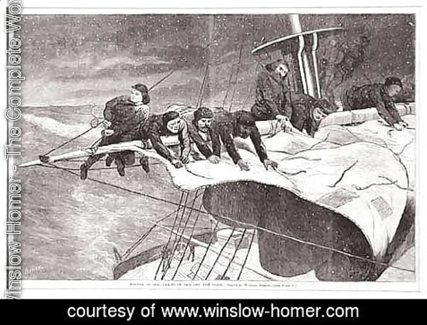 Winslow Homer - Winter at Sea-- Taking in Sail Off the Coast